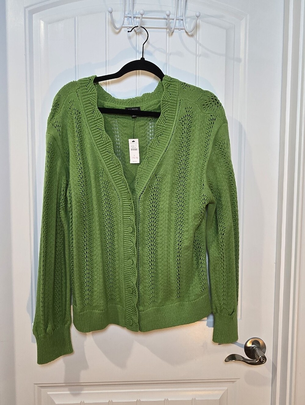 Spring Green, Cotton Blend, Pointelle Knit Cardigan